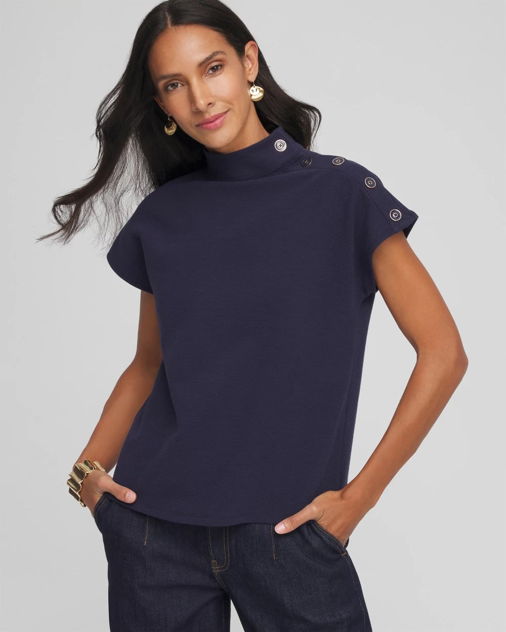 Chico's Clothing Ottoman Cap Sleeve Tee