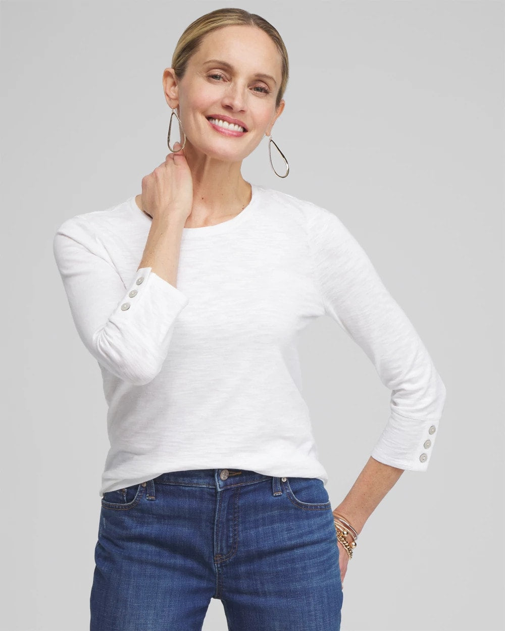 Chico's Clothing 3/4 Sleeve Button Tee