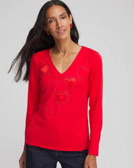 Chico's Clothing Embellished Heart V-Neck Tee