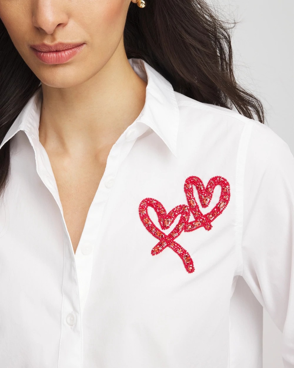Chico's Clothing Crystal Heart Poplin Shirt