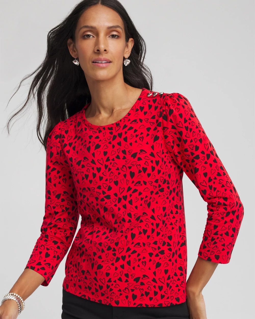 Chico's Clothing Lover Girl Button Heart Tee