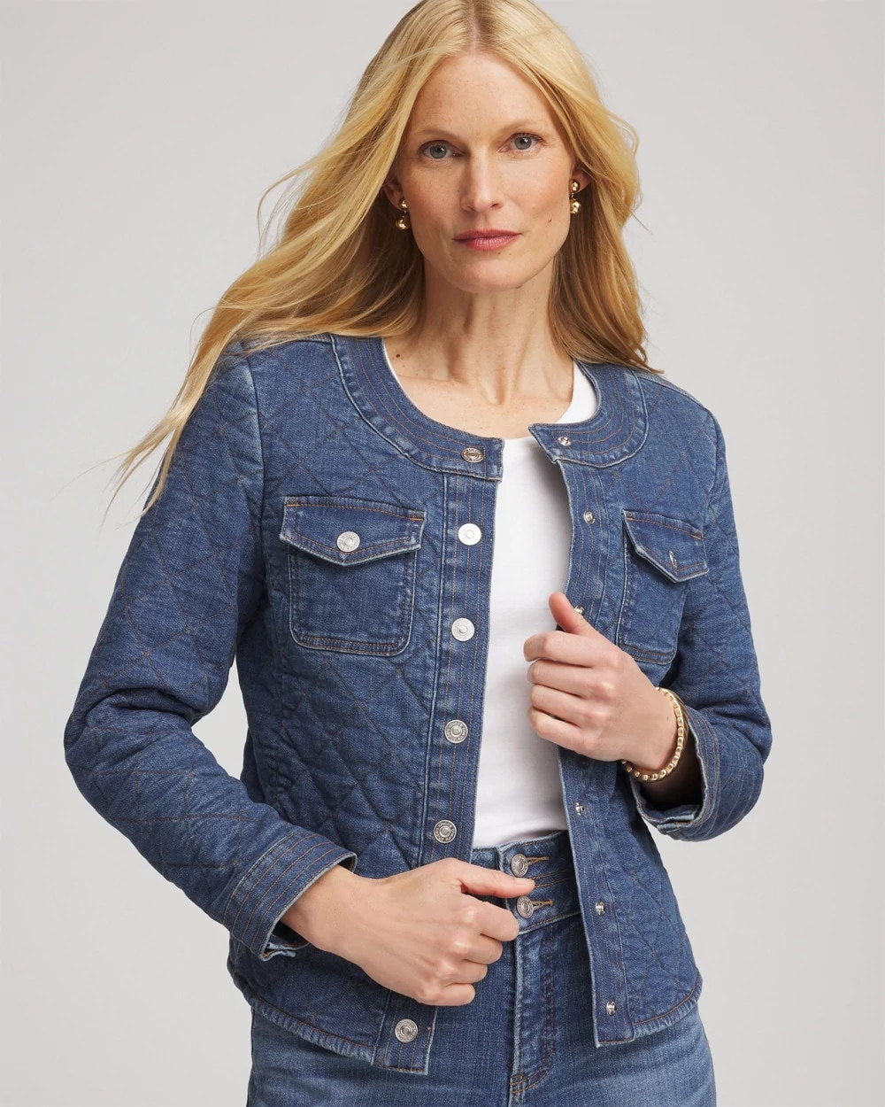 Chico's Clothing Quilted Denim Jacket