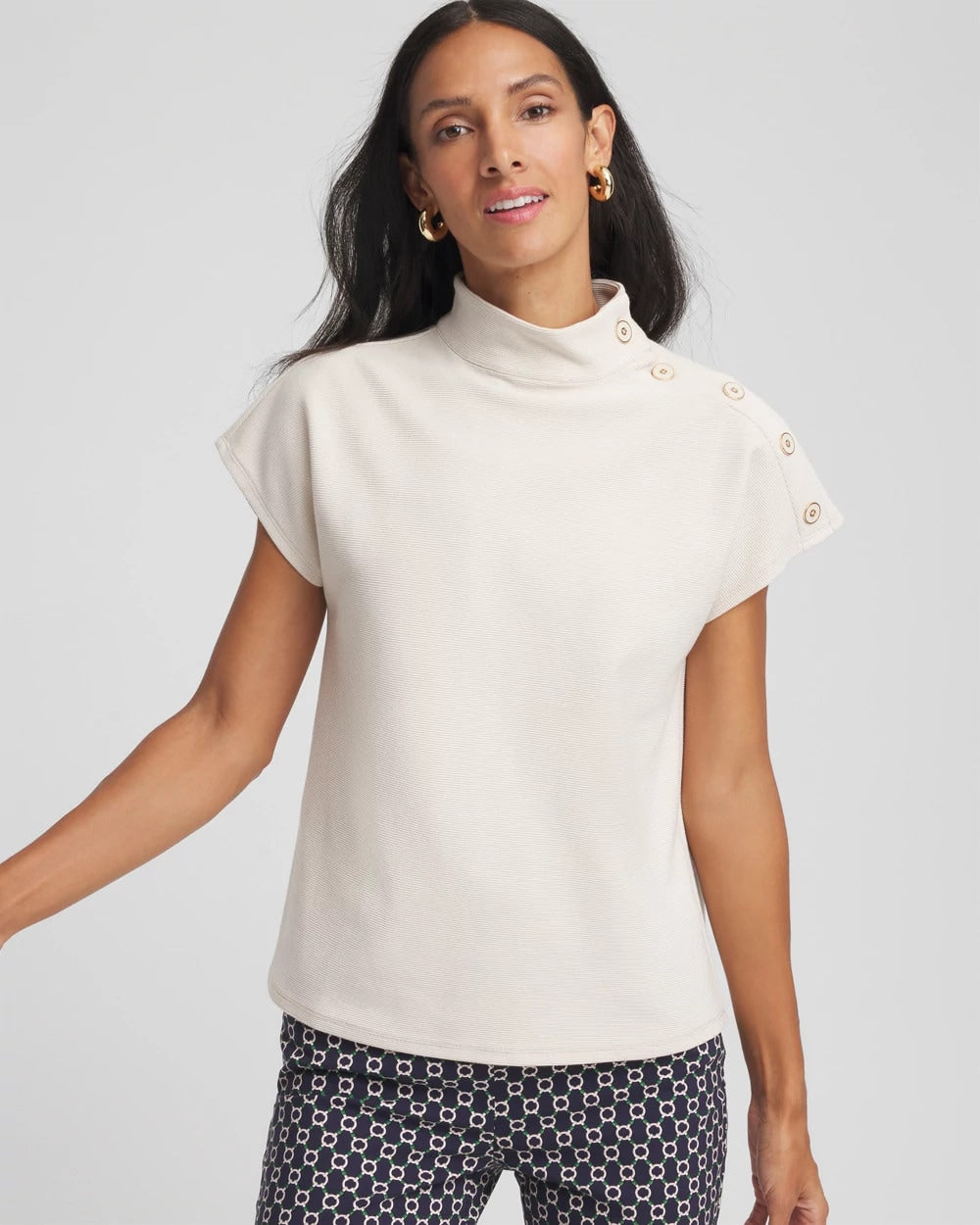 Chico's Clothing Ottoman Cap Sleeve Tee