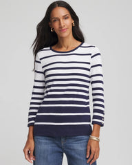 Chico's Clothing Striped 3/4 Sleeve Perfect Tee