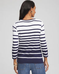 Chico's Clothing Striped 3/4 Sleeve Perfect Tee