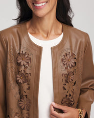 Chico's Clothing Floral Cutwork Faux Leather Jacket