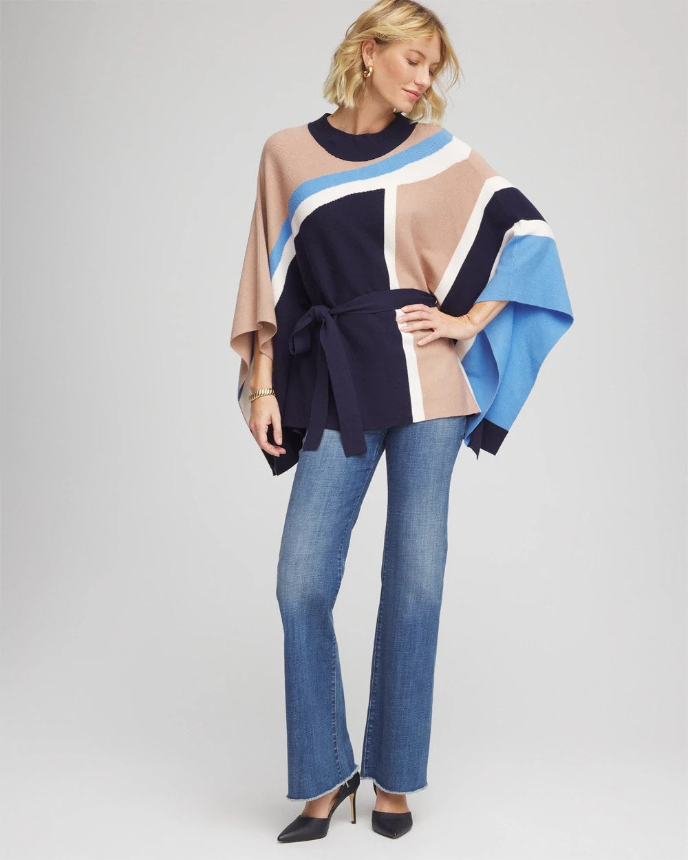 Chico's Clothing Belted Colorblock Poncho