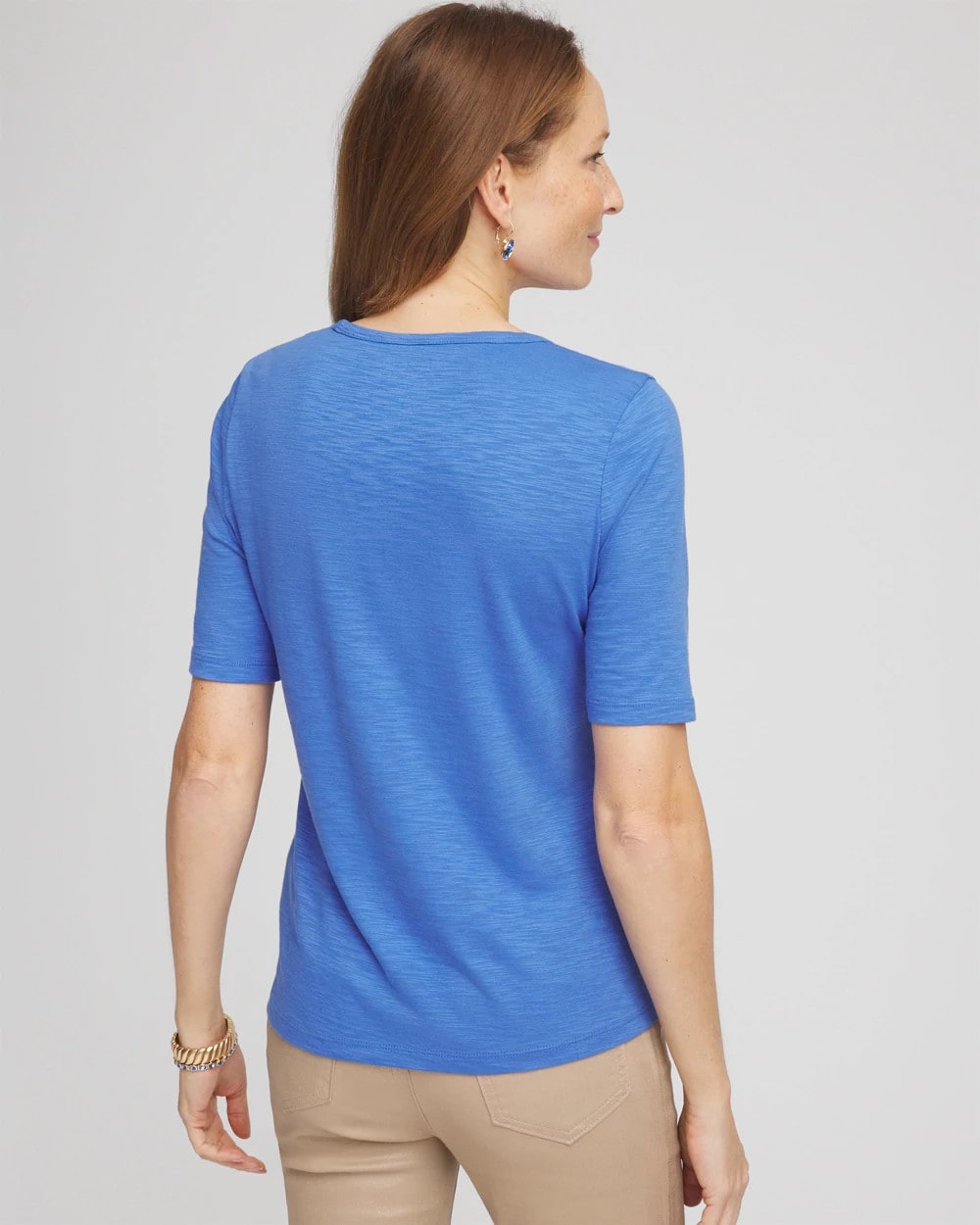 Chico's Clothing Slub Crewneck Button Tee