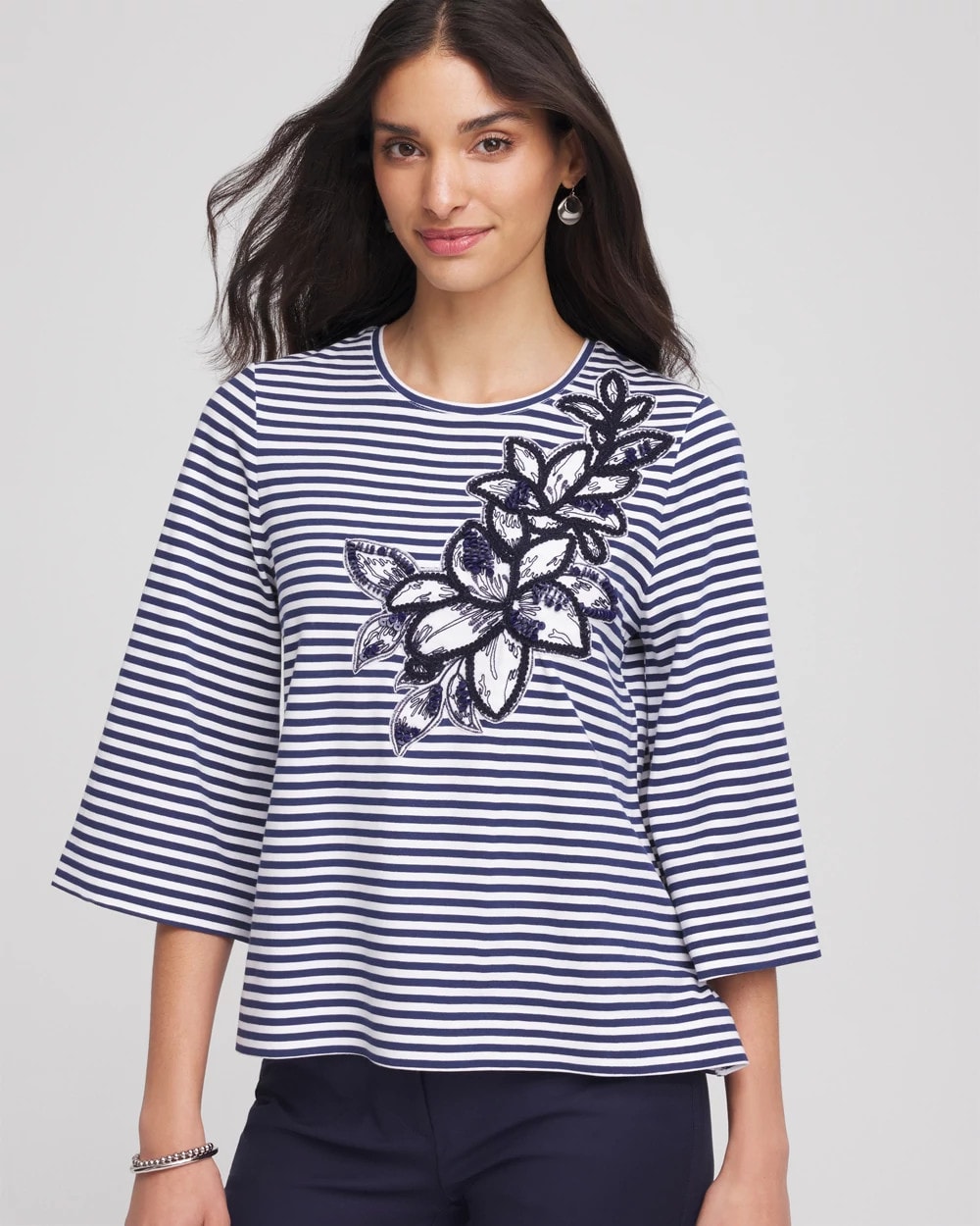 Chico's Clothing Floral Embroidered Tee
