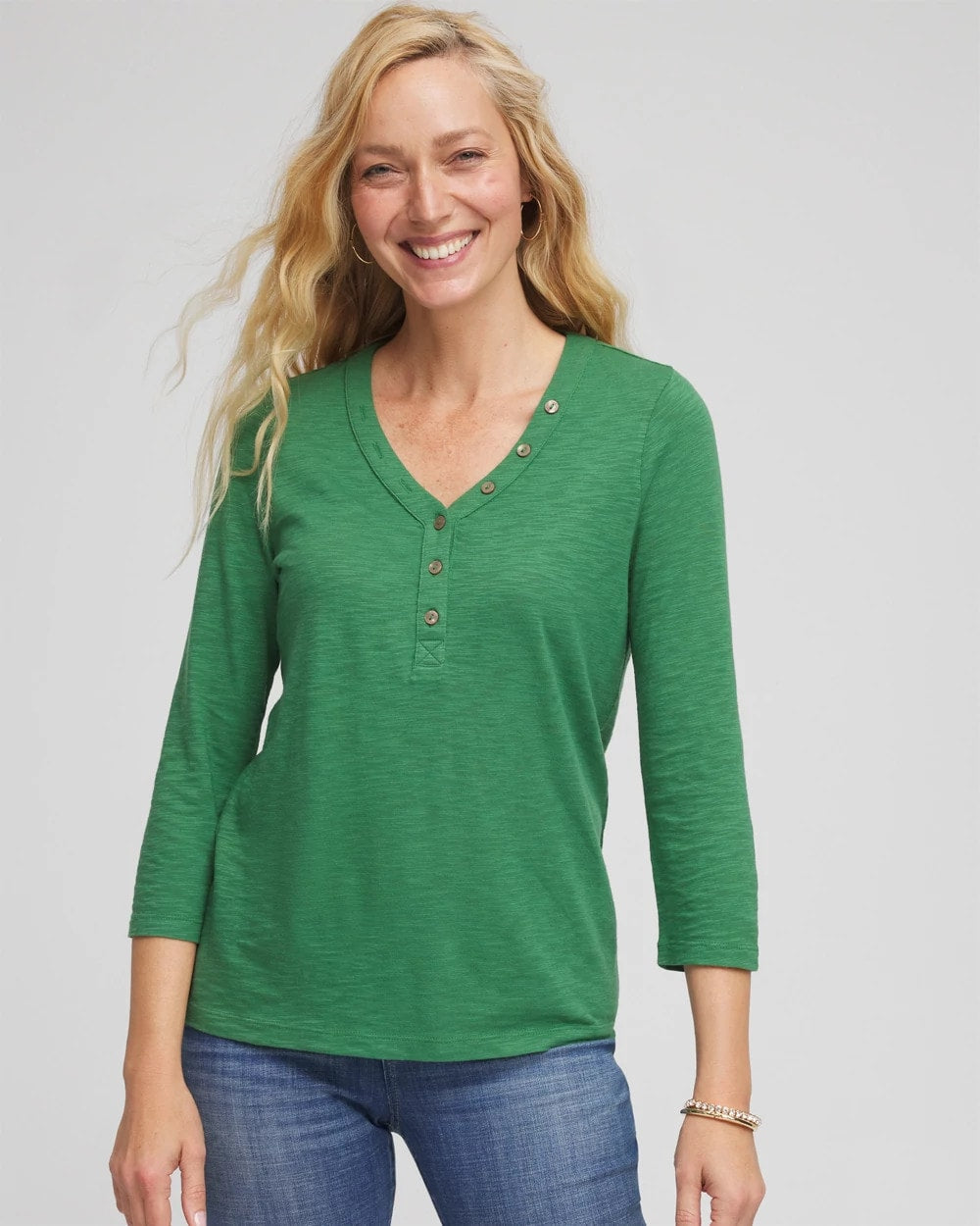Chico's Clothing Slub Splitneck Button Tee