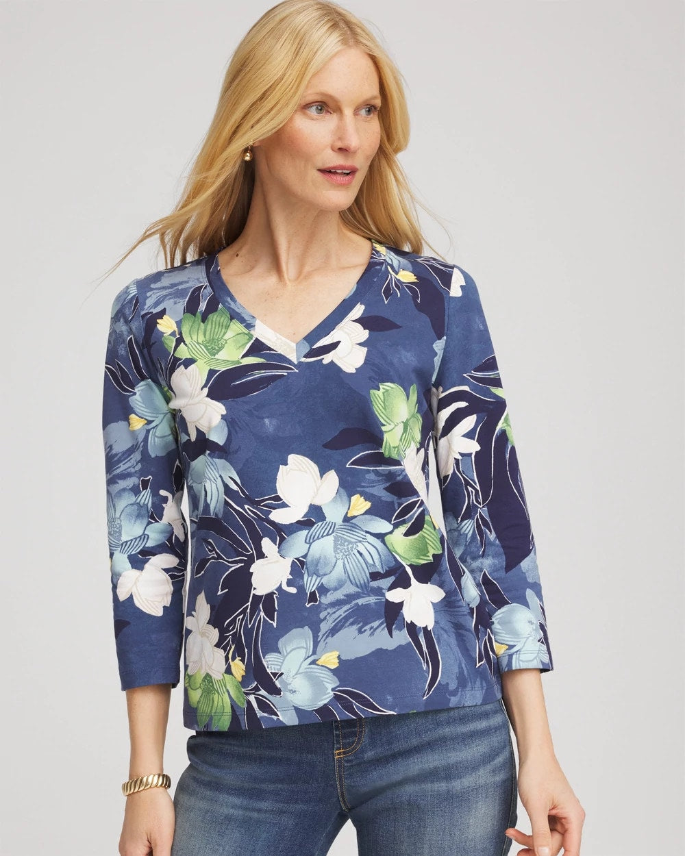 Chico's Clothing Printed 3/4 Sleeve Perfect Tee