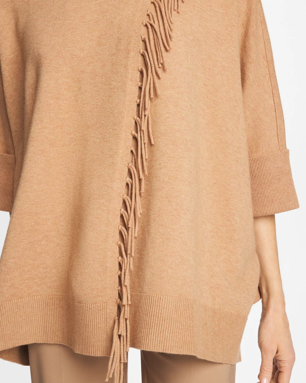 Chico's Clothing Cowlneck Knit Fringe Poncho