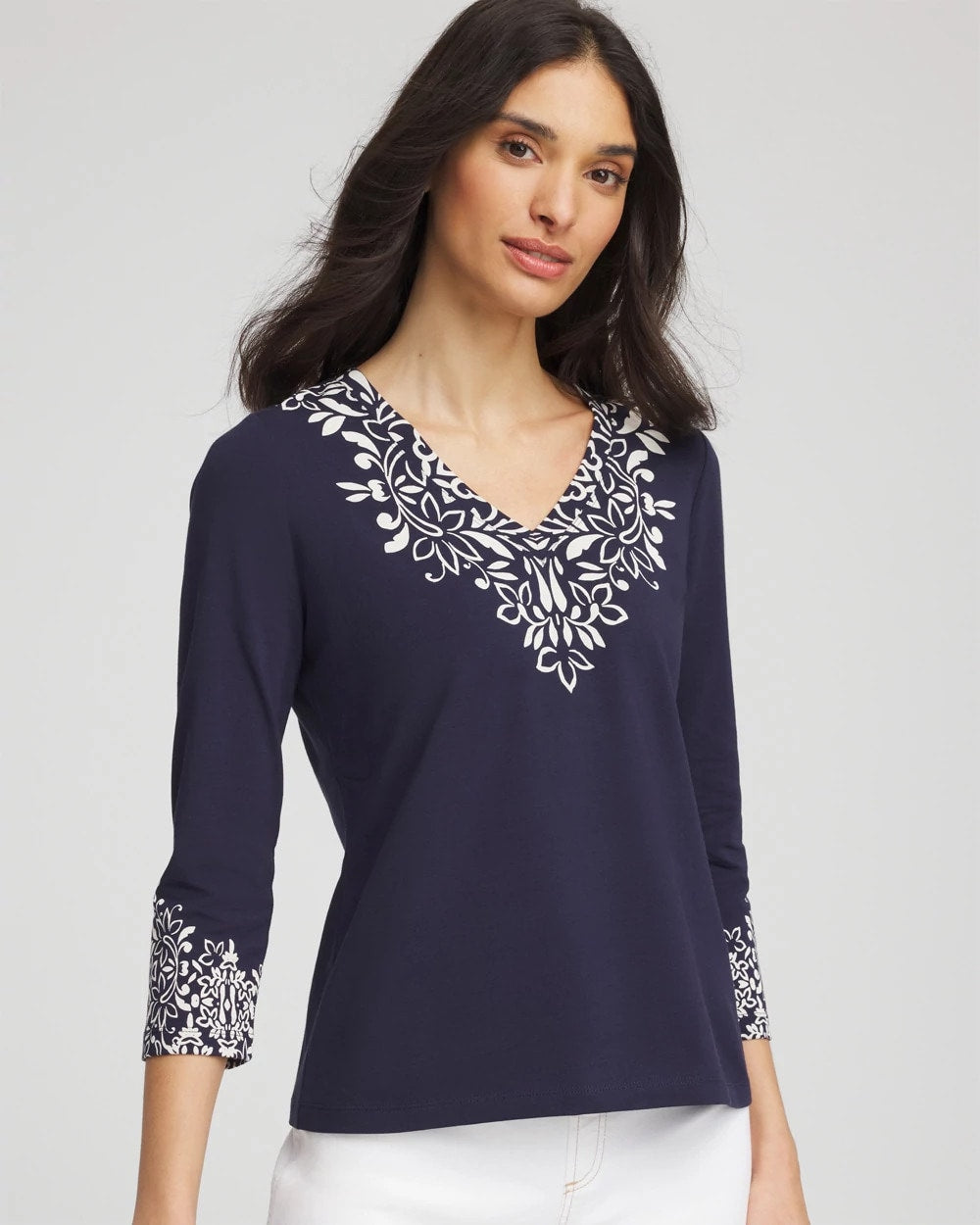 Chico's Clothing Chic Scroll 3/4 Sleeve Perfect Tee
