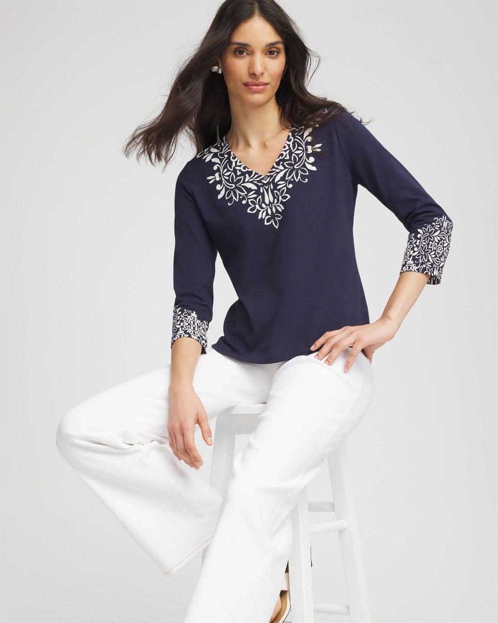 Chico's Clothing Chic Scroll 3/4 Sleeve Perfect Tee