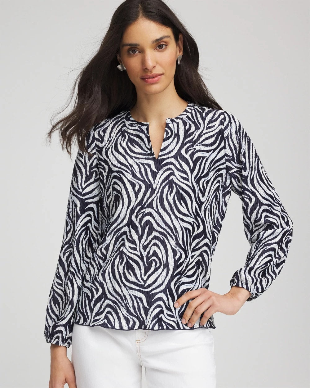 Chico's Clothing Zebra Waves Crinkle Top