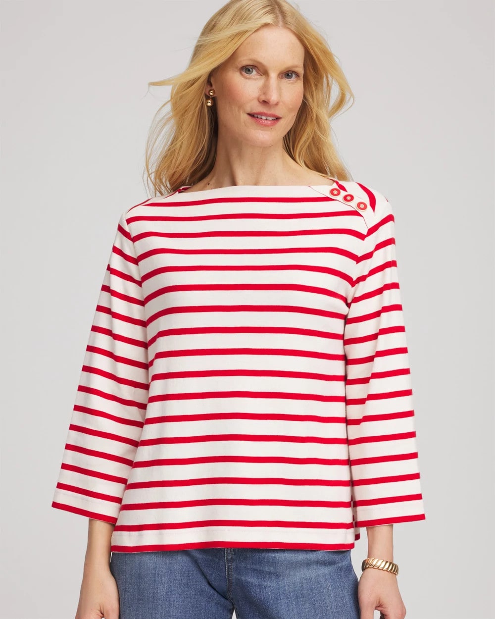 Chico's Clothing Bateau Neck Stripe Top