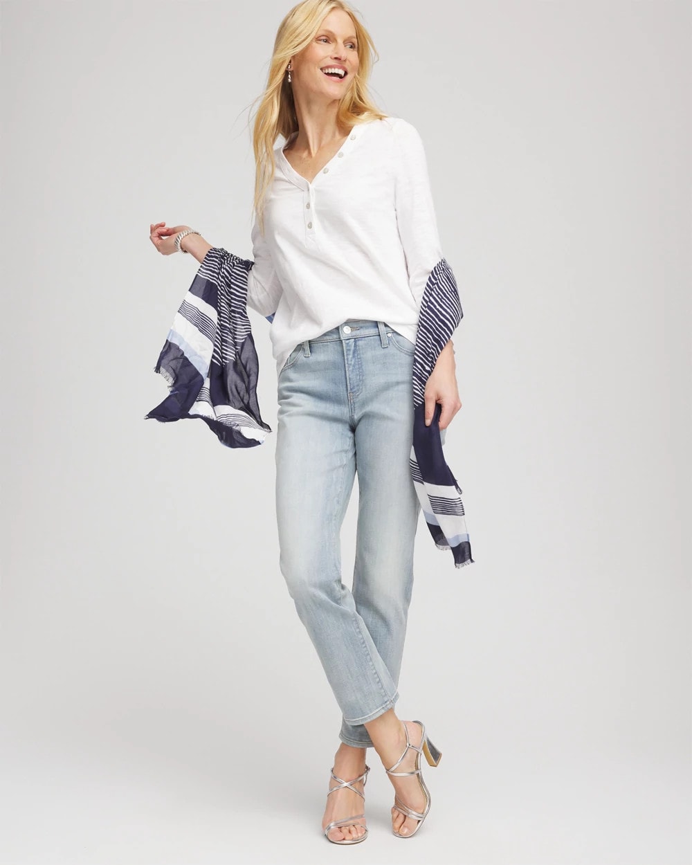 Chico's Clothing Slub Splitneck Button Tee