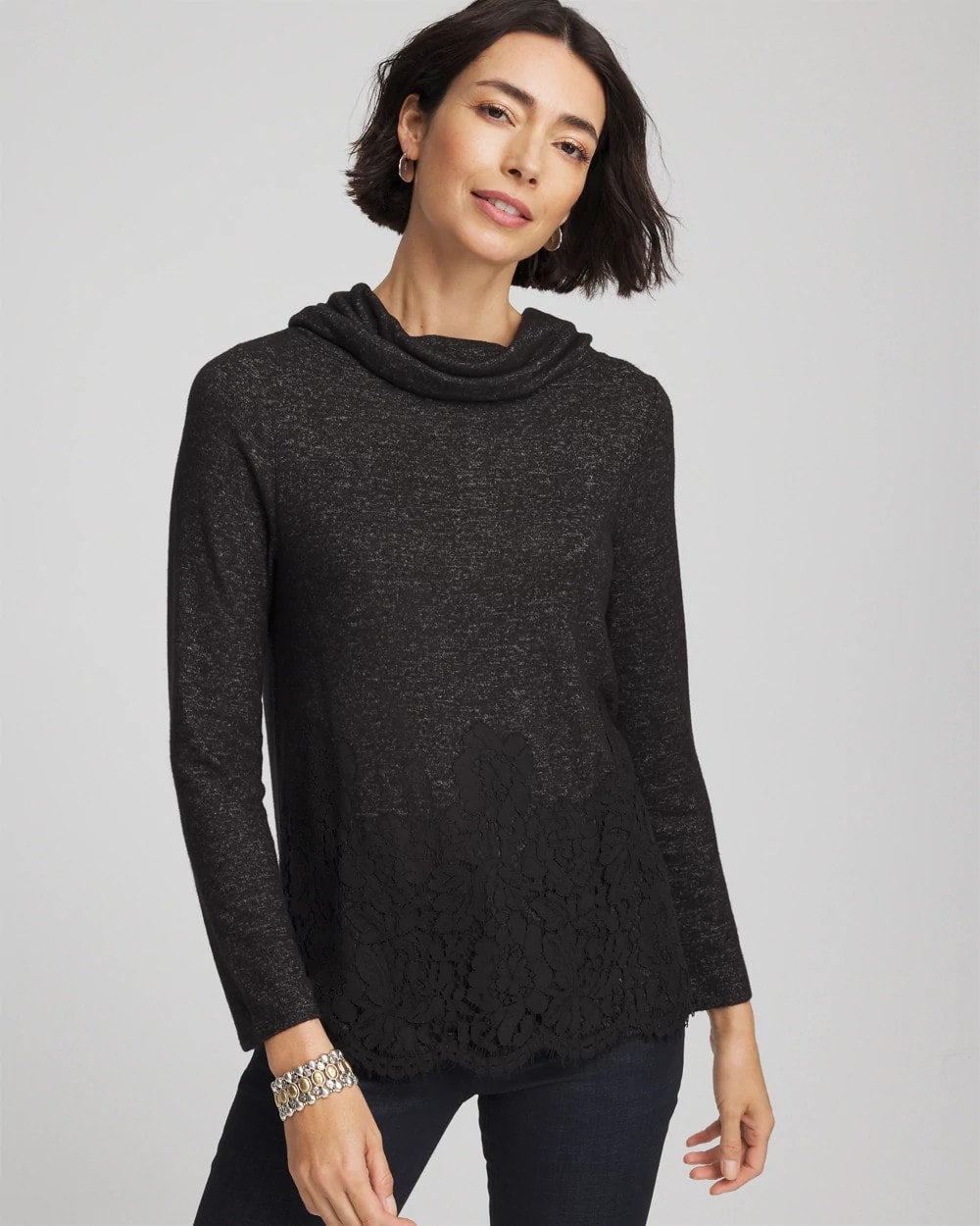 Chico's Clothing Lace Hem Cowlneck Top