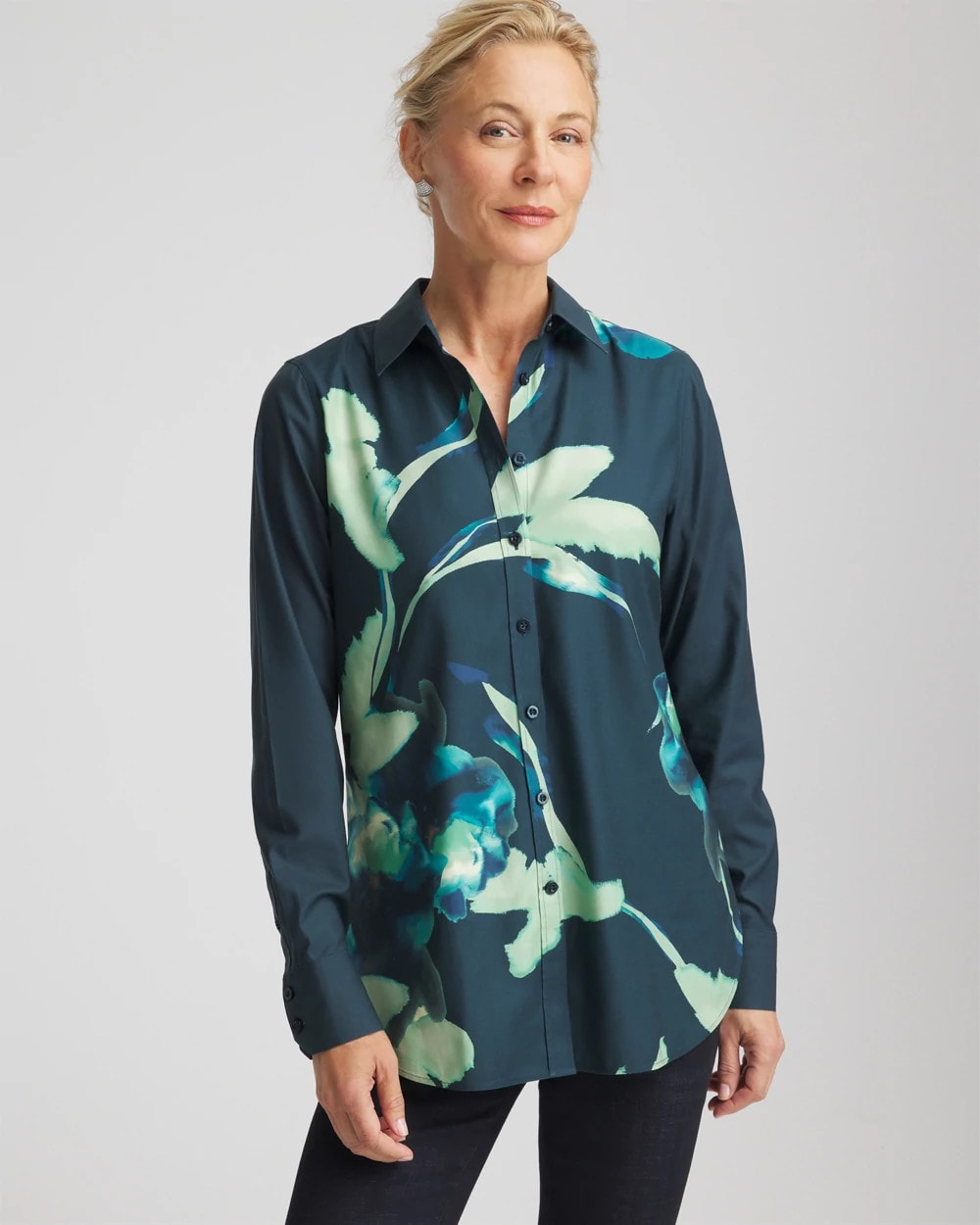 Chico's Clothing No Iron™ Glacial Flora Sateen Shirt