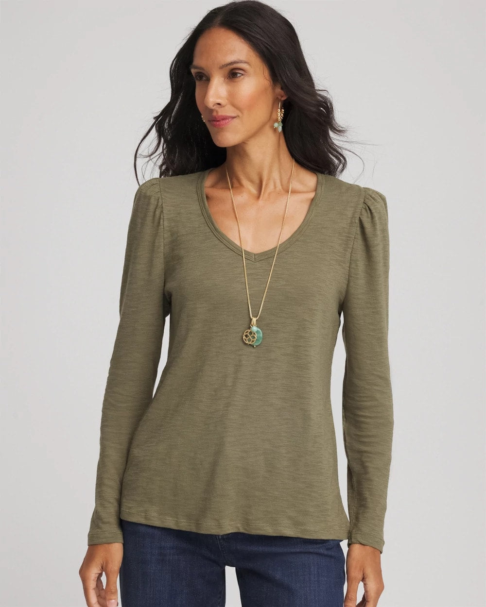 Chico's Clothing Slub Puff-Sleeve Tee