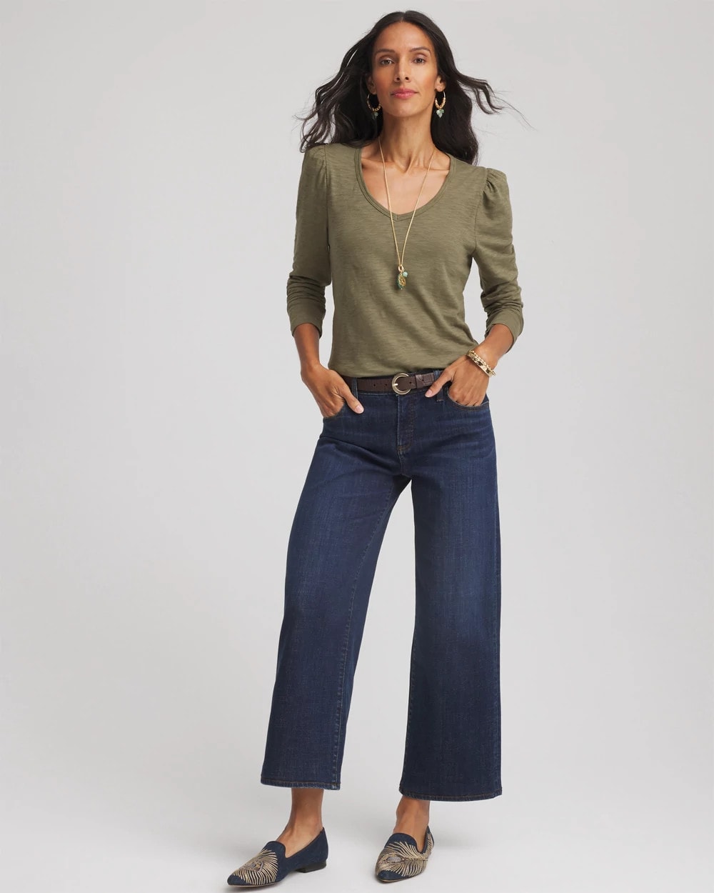 Chico's Clothing Slub Puff-Sleeve Tee