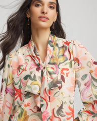 Chico's Clothing Floral Jacquard Tie-Front Blouse