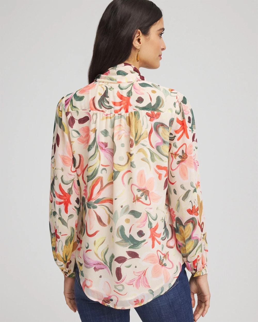 Chico's Clothing Floral Jacquard Tie-Front Blouse