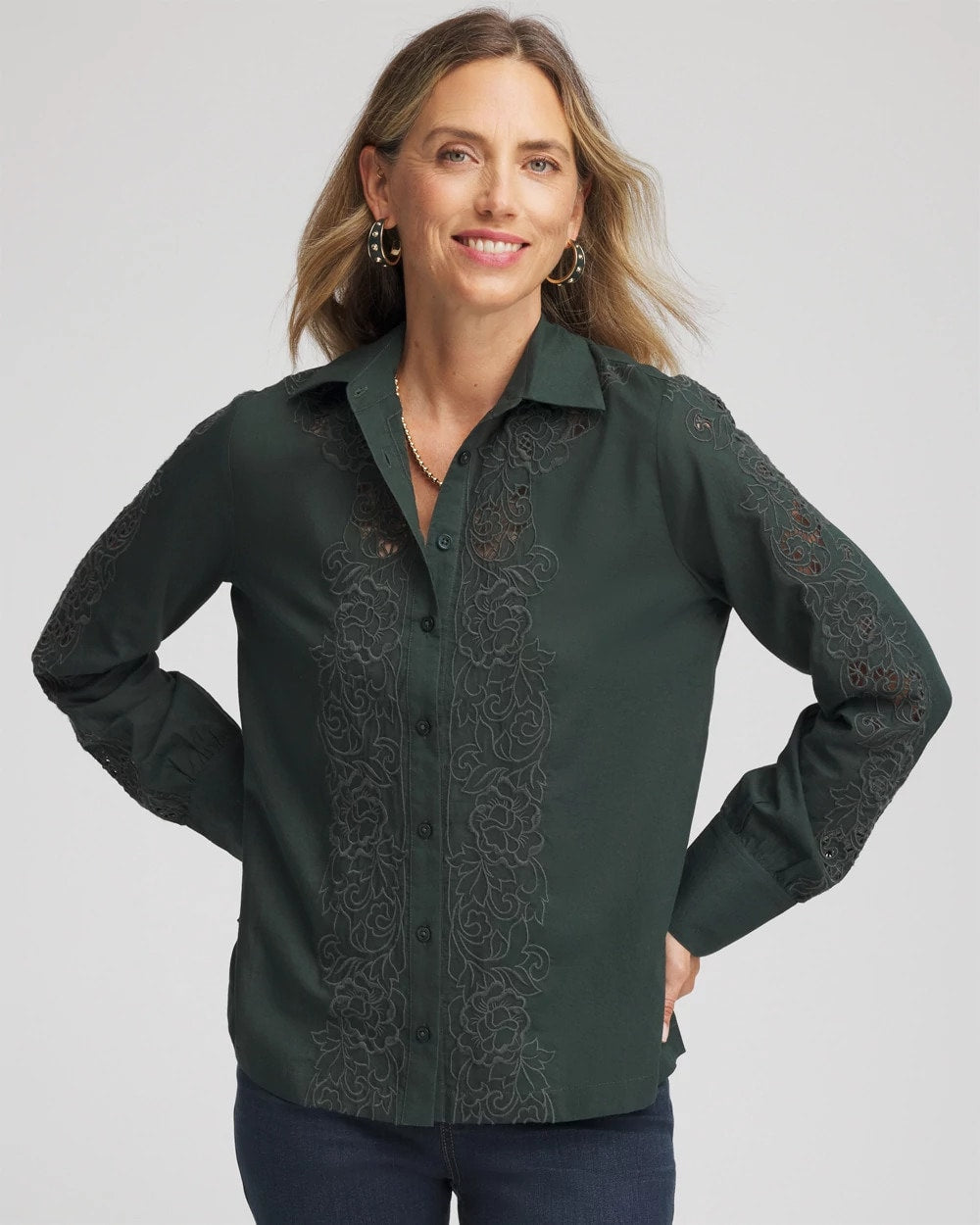 Chico's Clothing Lace Cotton Voile Shirt