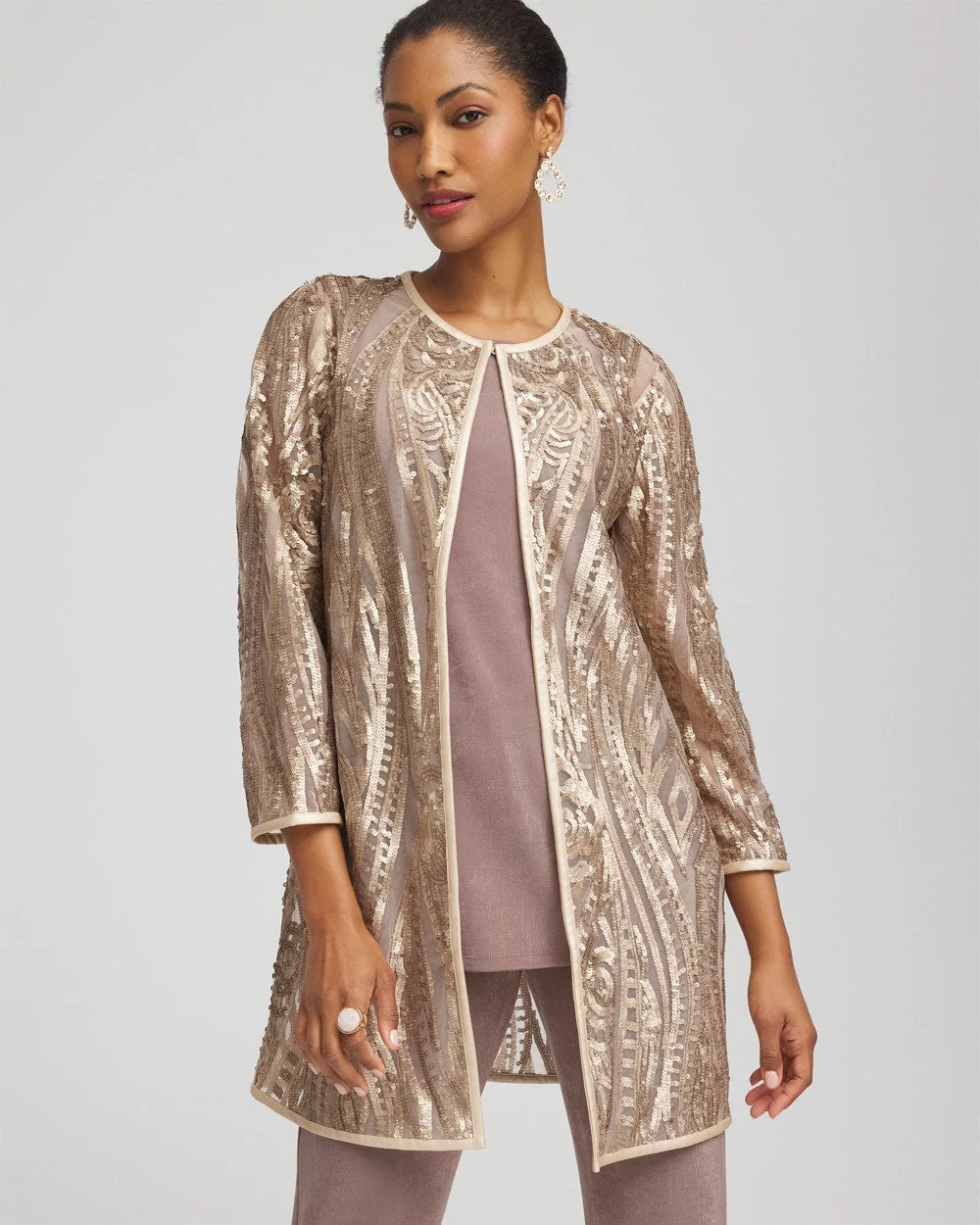 Chico's Clothing Travelers™ Collection Champagne Sequins Jacket