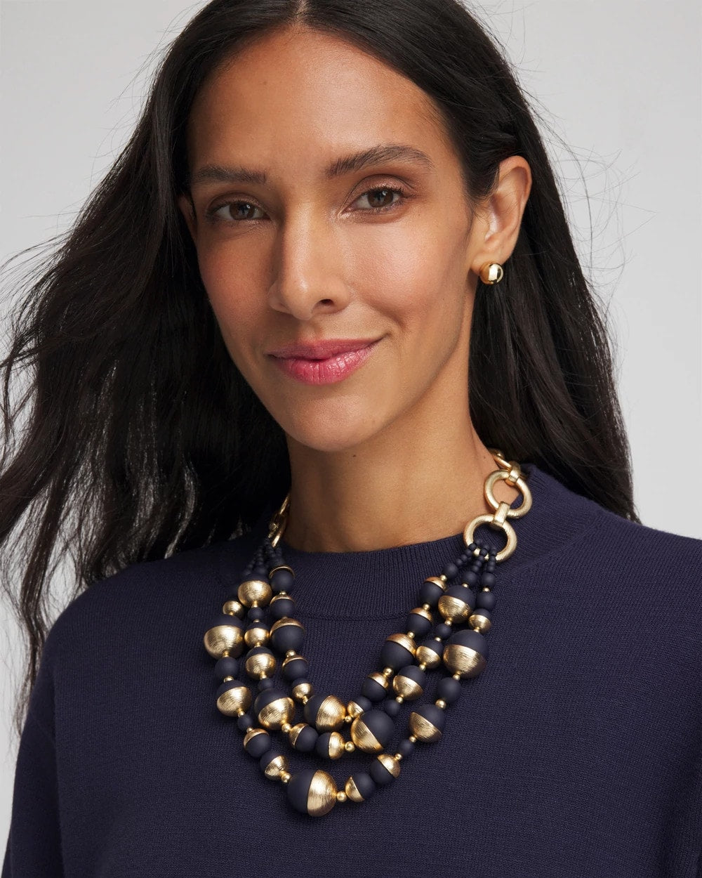 Chico's Jewelry Gold & Navy Bead Necklace