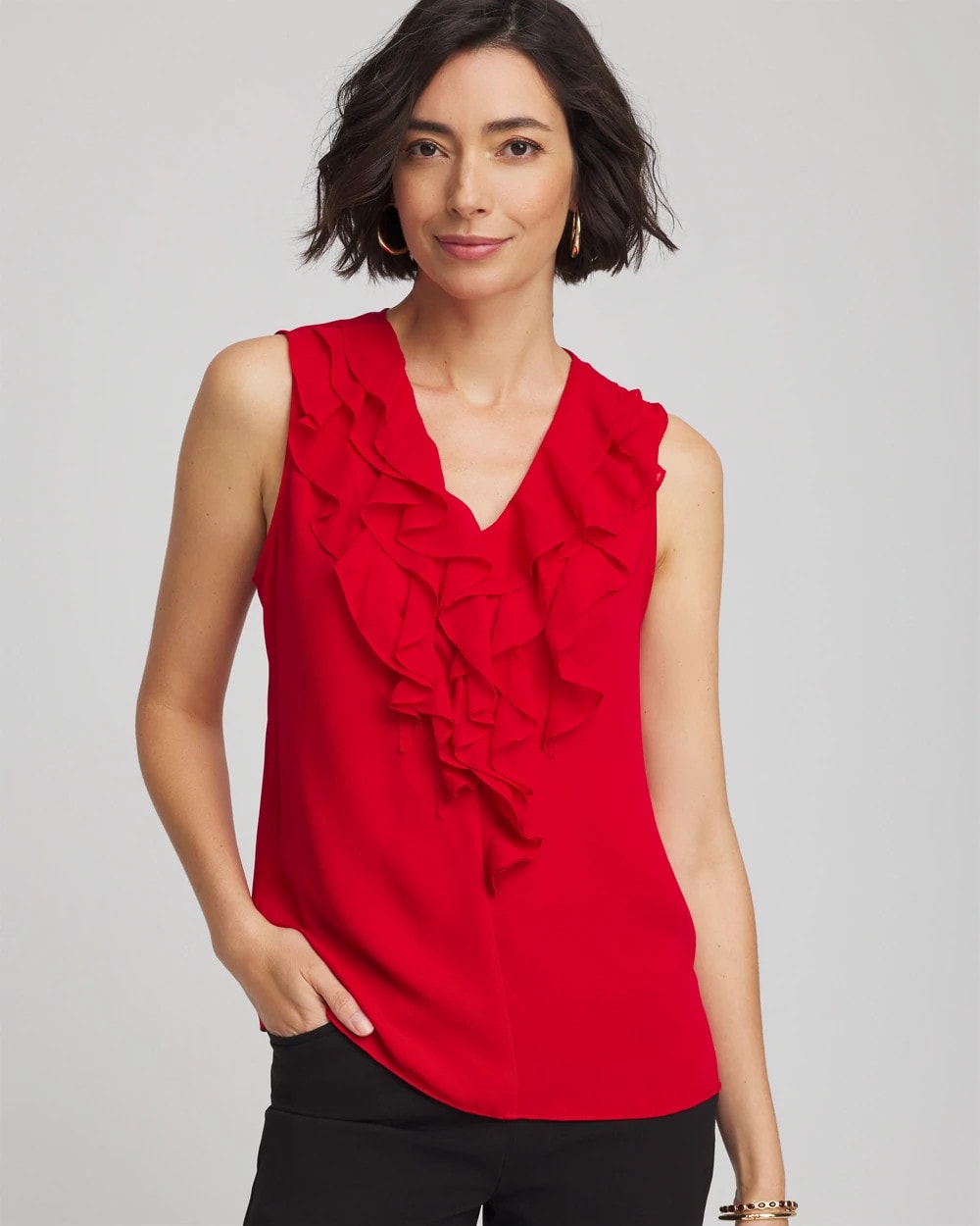 Chico's Clothing Satin Ruffle Tank