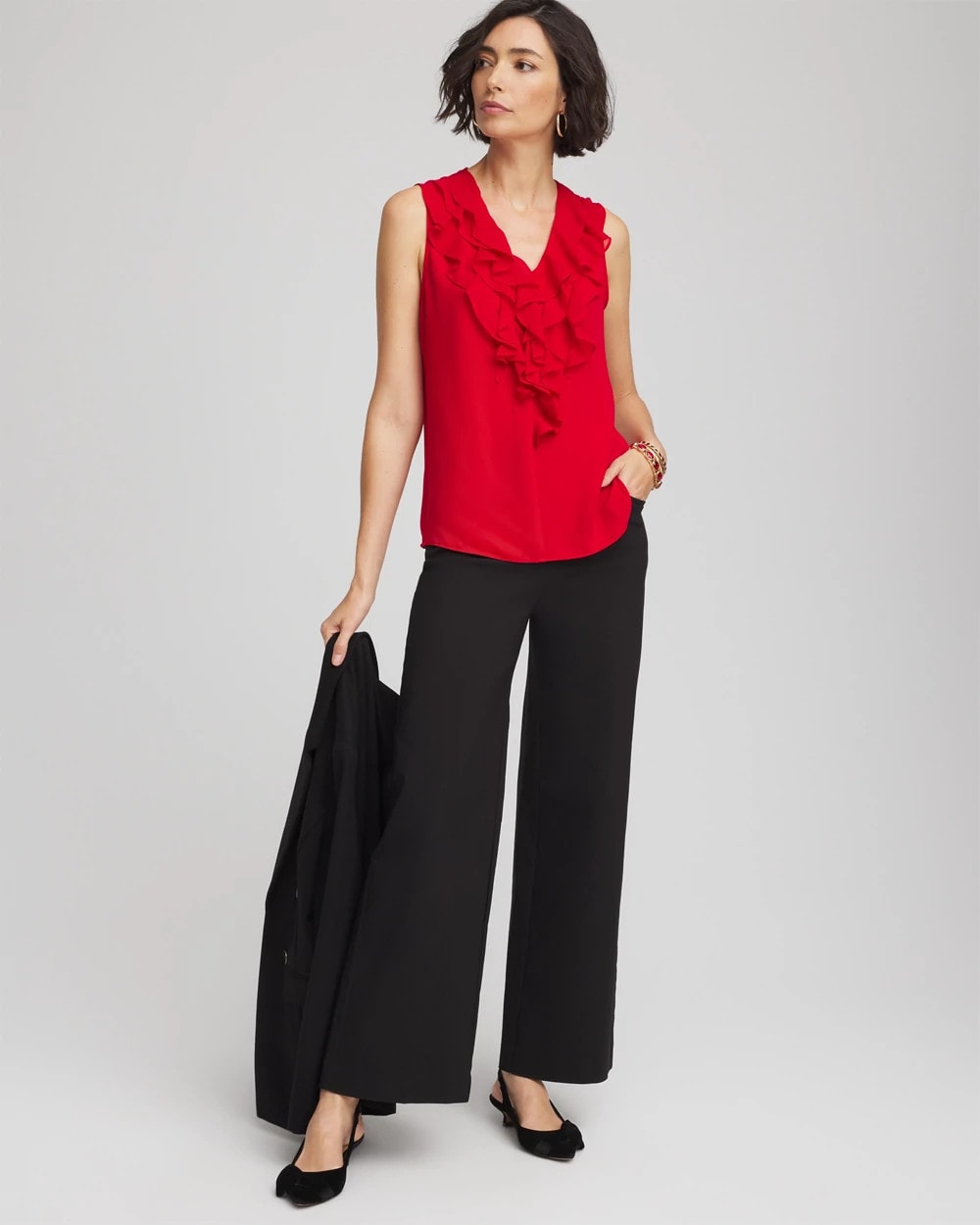 Chico's Clothing Satin Ruffle Tank