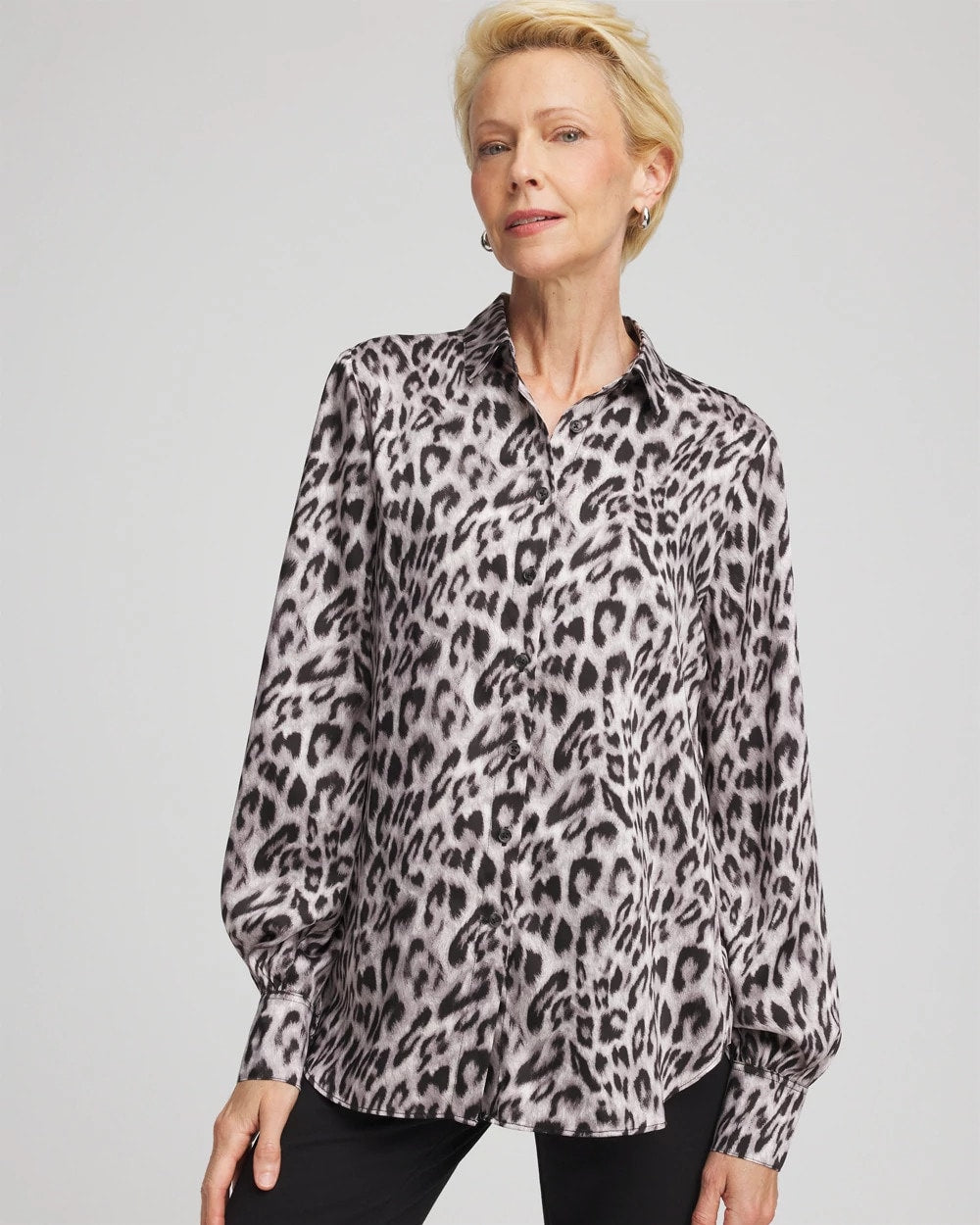 Chico's Clothing Faux Silk Snowy Animal Shirt
