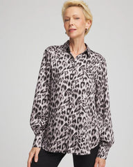 Chico's Clothing Faux Silk Snowy Animal Shirt