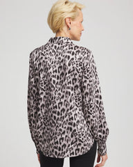 Chico's Clothing Faux Silk Snowy Animal Shirt