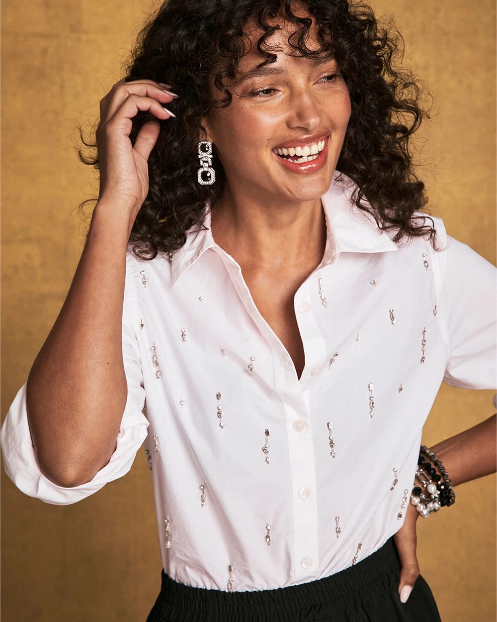 Chico's Clothing Jeweled Poplin Shirt