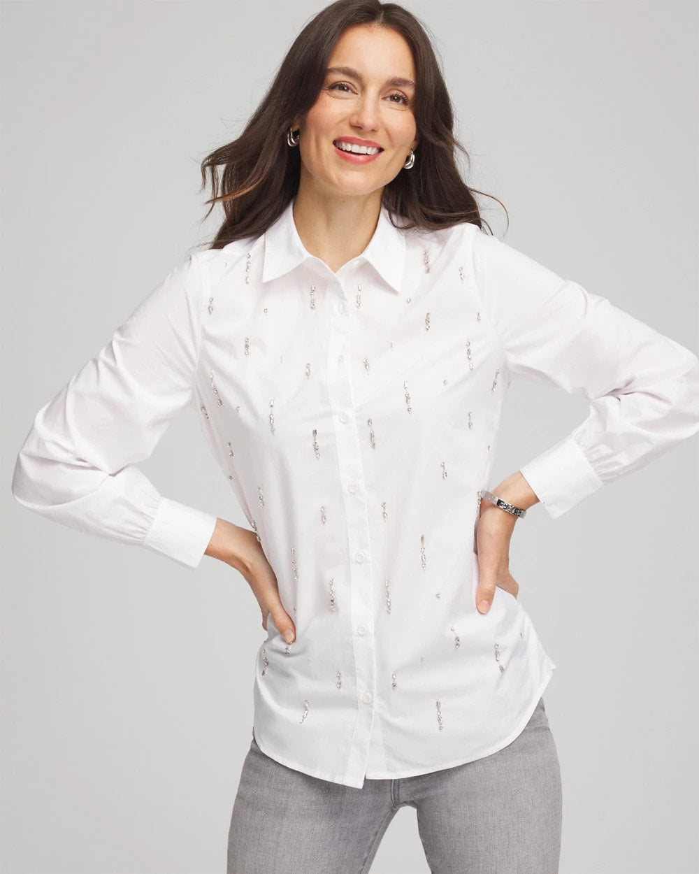 Chico's Clothing Jeweled Poplin Shirt