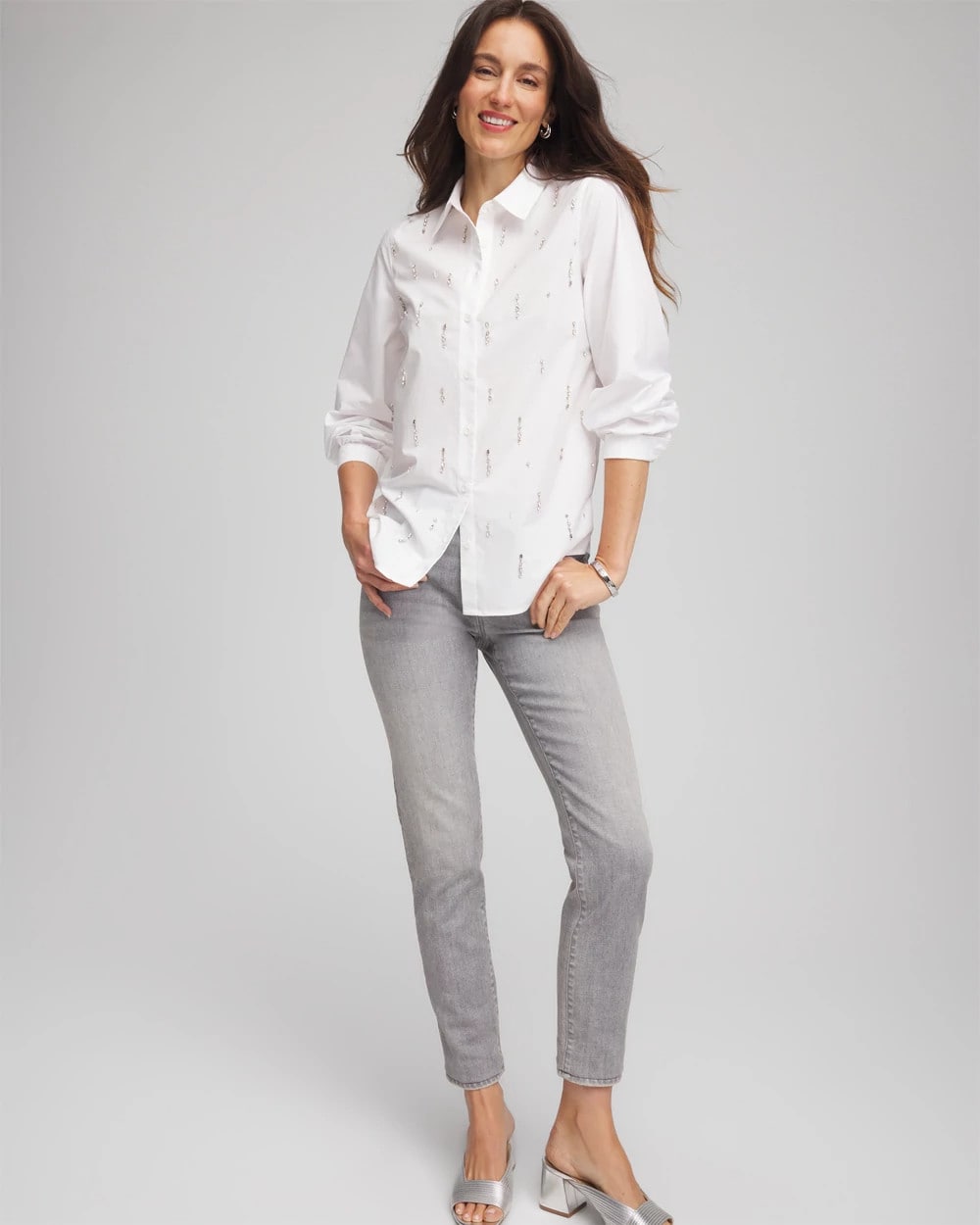 Chico's Clothing Jeweled Poplin Shirt