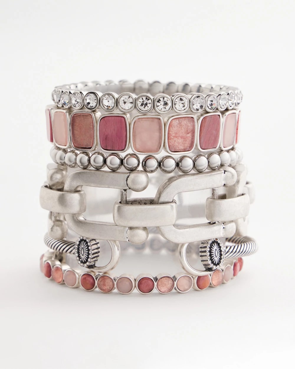 Chico's Jewelry Quartz & Rhodonite Stone Silvertone Round Stretch
