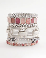 Chico's Jewelry Quartz & Rhodonite Stone Silvertone Round Stretch
