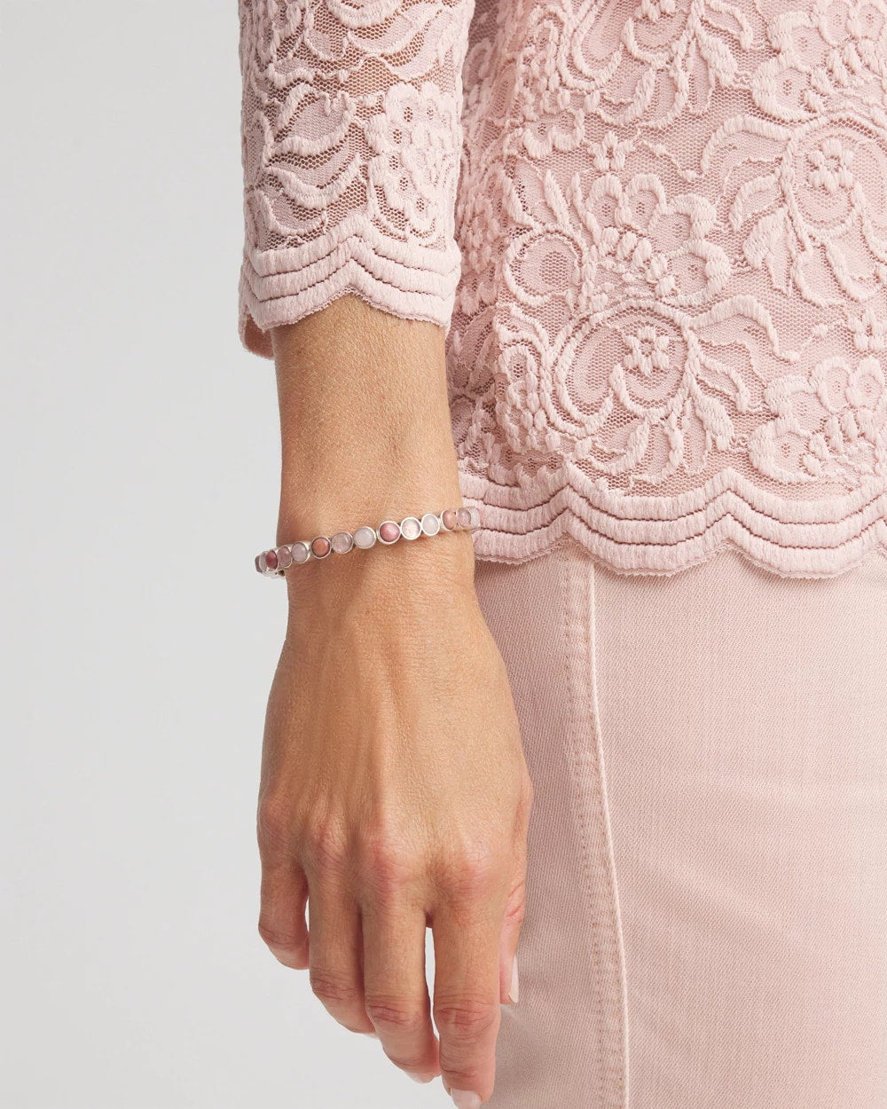Chico's Jewelry Quartz & Rhodonite Stone Silvertone Round Stretch