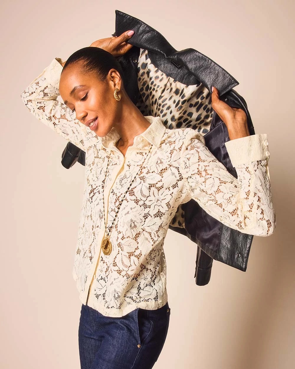 Chico's Clothing Classic-Fit Collared Lace Shirt
