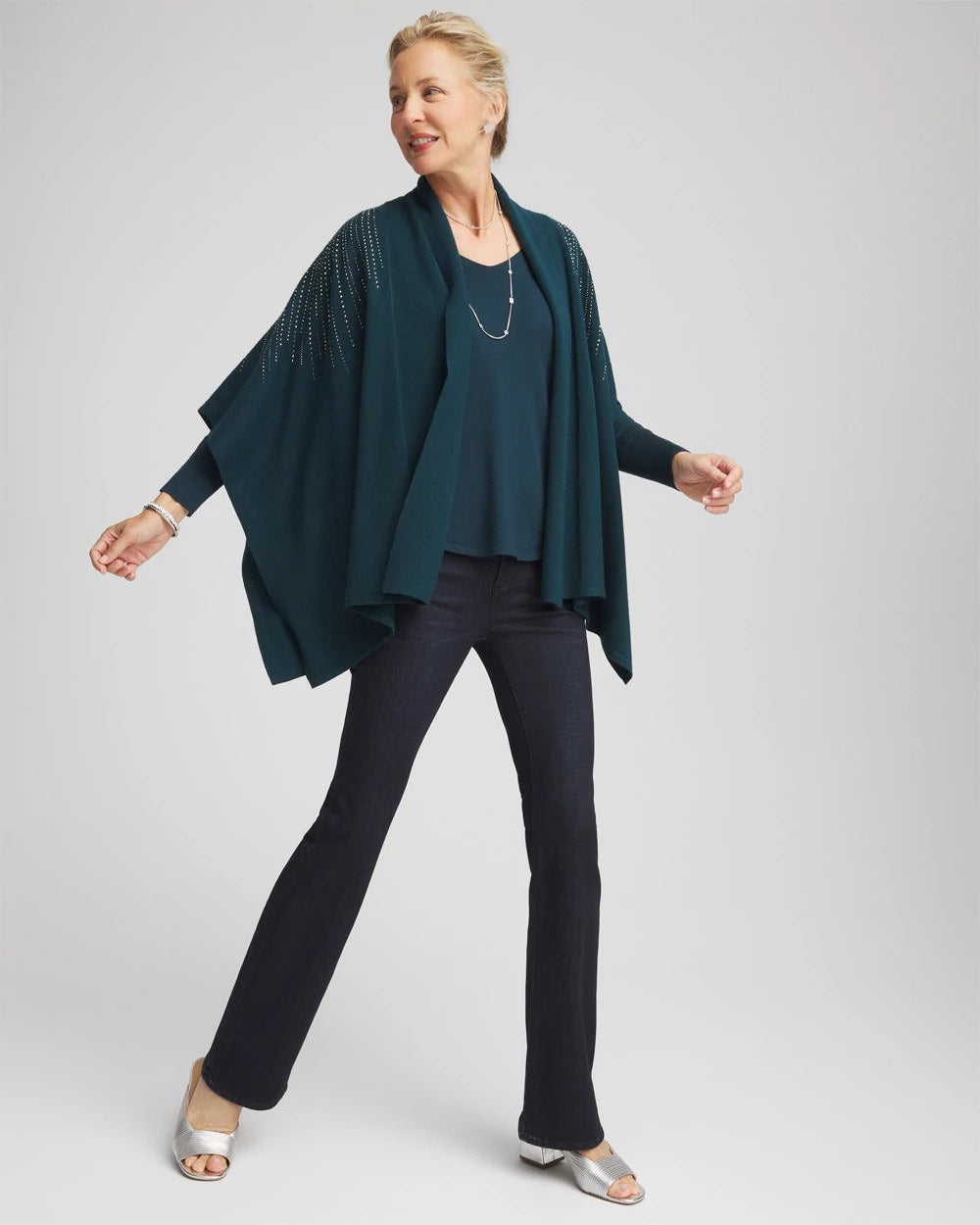 Chico's Clothing Embellished Shawl Collar Ruana