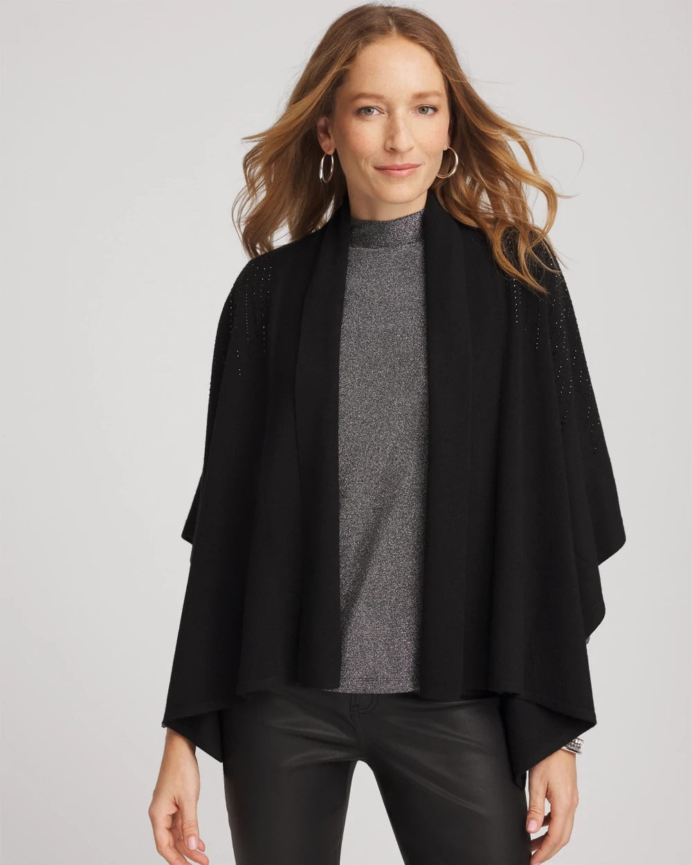 Chico's Clothing Embellished Shawl Collar Ruana