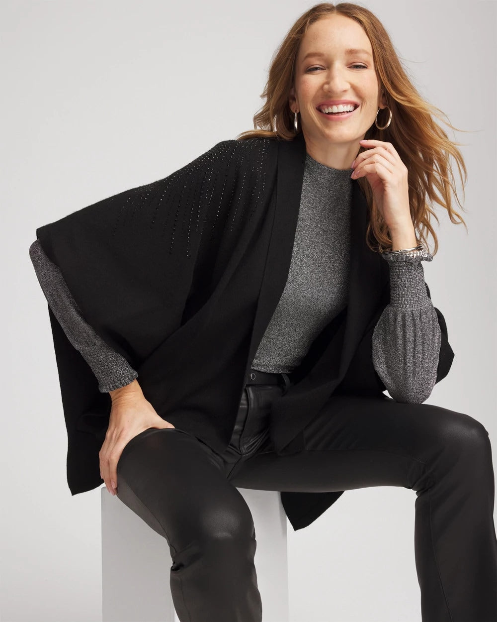 Chico's Clothing Embellished Shawl Collar Ruana