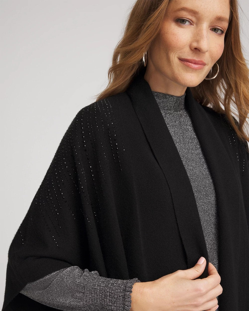 Chico's Clothing Embellished Shawl Collar Ruana