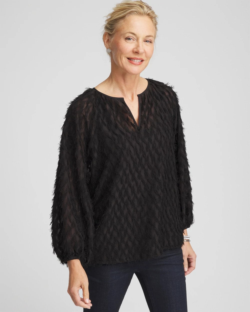 Chico's Clothing Feathered Pullover Peasant Blouse
