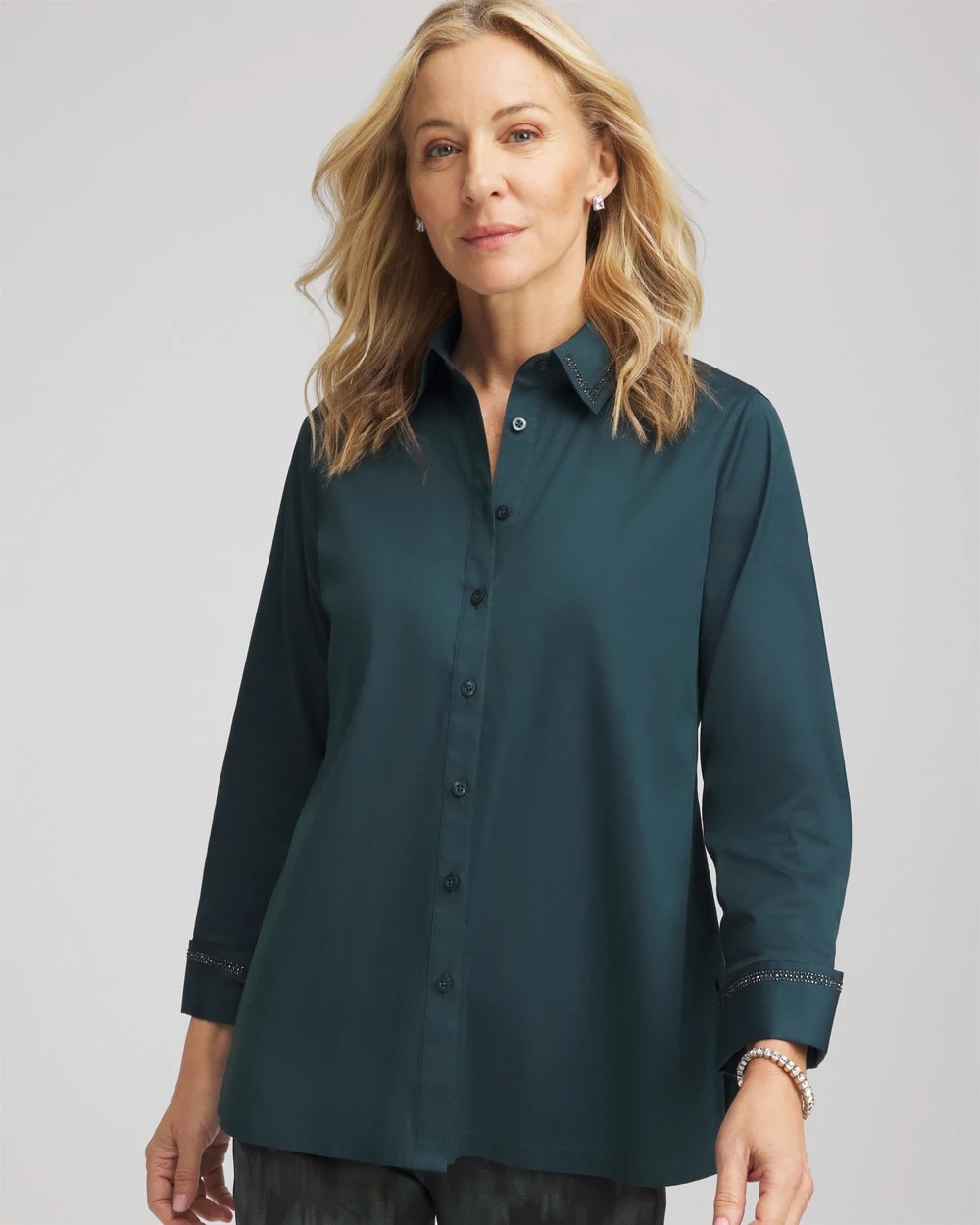 Chico's Clothing Rhinestone Embellished Poplin Tunic