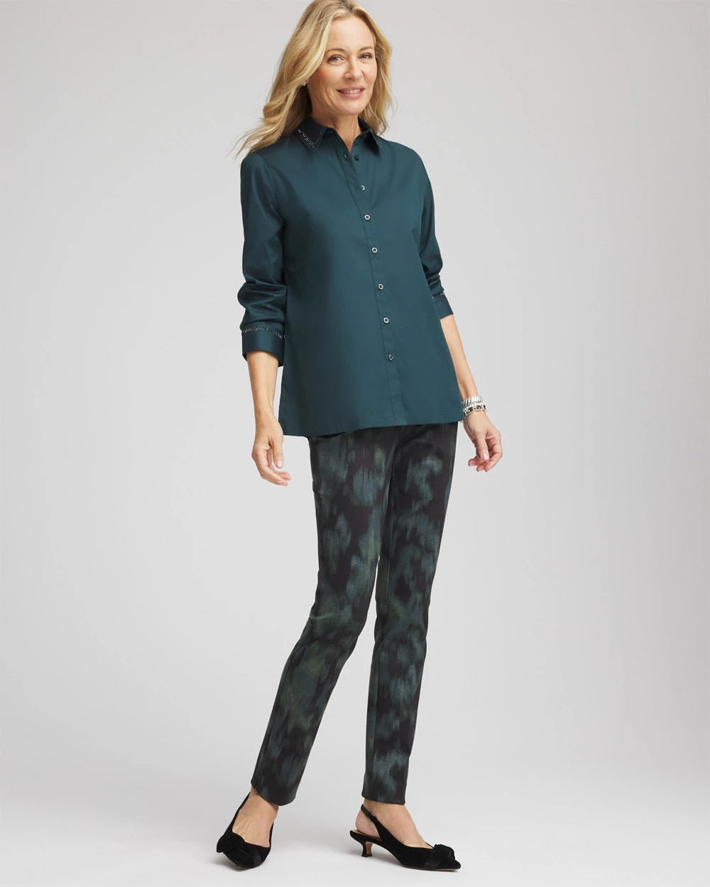 Chico's Clothing Rhinestone Embellished Poplin Tunic