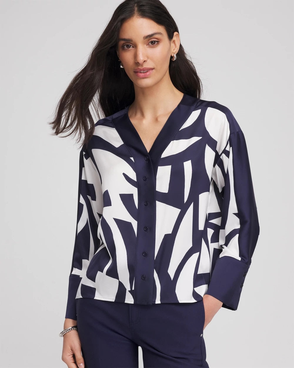 Chico's Clothing Satin Geo Print Blouse